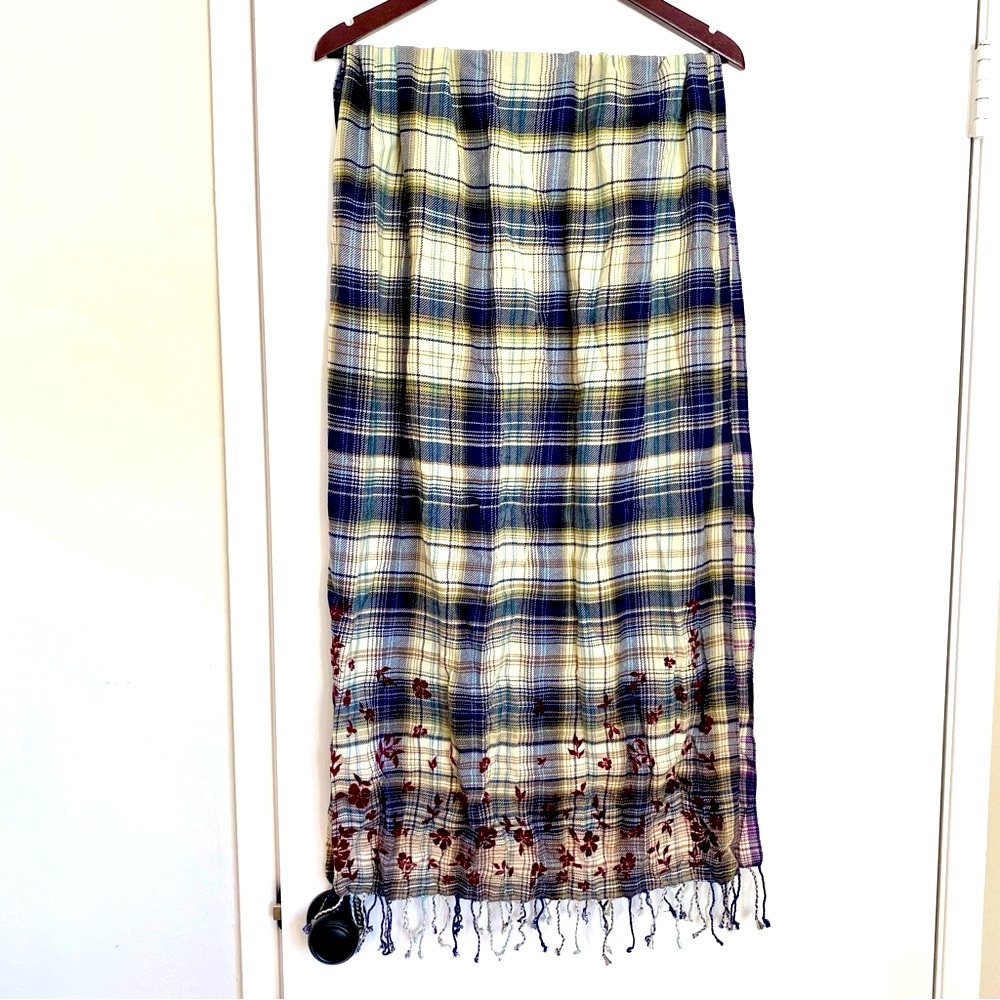 J. jill Velvet Flowers Plaid Scarf